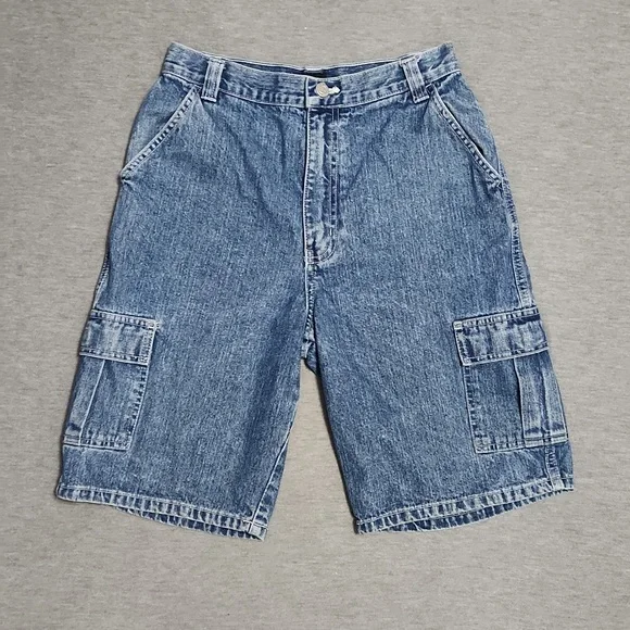 【BAON】Vintage Cat Washing Banding Bermuda Denim Cargo PT Out Of Character Cargo Bermuda Denim Shorts - Vintage Wash
